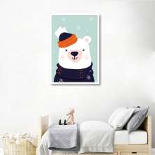 Quadro Infantil Urso na Neve 43x30 Caixa Branco