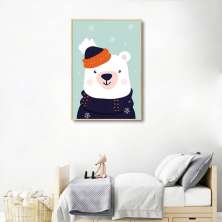 Quadro Infantil Urso na Neve 86x60 Filete Marfim