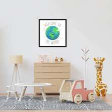Quadro Infantil Welcome to the World 43x43 Caixa Preto
