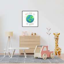 Quadro Infantil Welcome to the World 86x86 Filete Preto