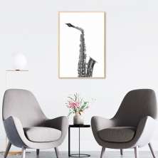 Quadro Instrumento Musical Saxone 43x30 Filete Marfim