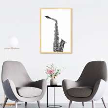 Quadro Instrumento Musical Saxone 86x60 Caixa Marfim