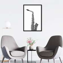 Quadro Instrumento Musical Saxone 86x60 Caixa Preto