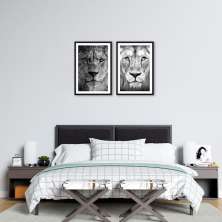 Quadro Leão e Leoa 122x86 2-86x60 Caixa Preto