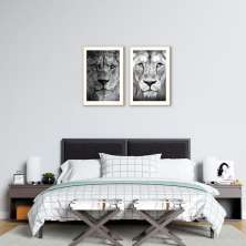 Quadro Leão e Leoa 88x60 2-60x43 Filete Marfim