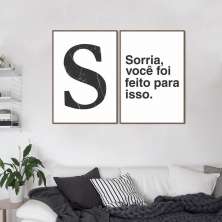 Quadro Letra S Frase Sorria 122x86 2-86x60 Filete Marrom