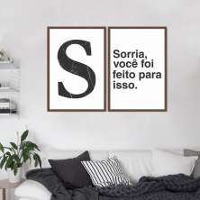 Quadro Letra S Frase Sorria 62x43 2-43x30 Caixa Marrom