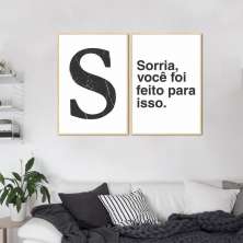 Quadro Letra S Frase Sorria 62x43 2-43x30 Filete Marfim