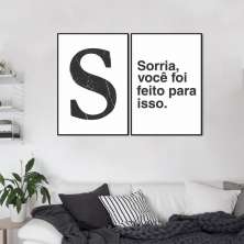 Quadro Letra S Frase Sorria 62x43 2-43x30 Filete Preto