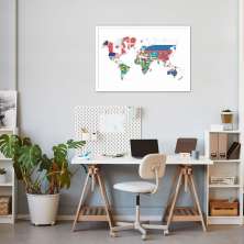 Quadro Mapa Mundi Bandeiras dos Países 100x70 Caixa Branco