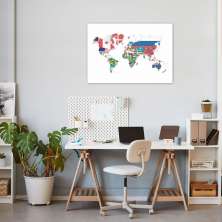 Quadro Mapa Mundi Bandeiras dos Países 100x70 Sem Moldura