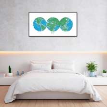 Quadro Mapa Mundi Globos Draw Art 100x50 Filete Preto