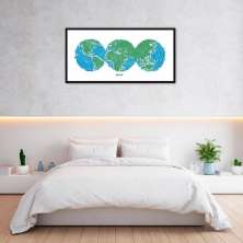 Quadro Mapa Mundi Globos Draw Art 120x60 Caixa Marfim
