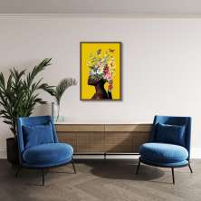 Quadro Mulher Negra Head Flowers 43x30 Caixa Marrom