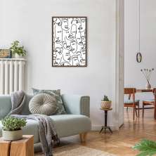 Quadro Mulheres Line Faces 100x70 Caixa Marrom