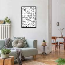 Quadro Mulheres Line Faces 43x30 Caixa Preto