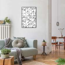 Quadro Mulheres Line Faces 43x30 Filete Preto