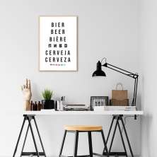 Quadro Palavra Cerveja Idiomas 100x70 Filete Marfim