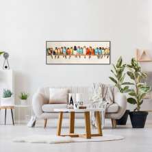 Quadro Passarinhos Coloridos Galho 100x36 Filete Preto