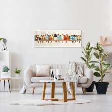 Quadro Passarinhos Coloridos Galho 120x43 Caixa Branco