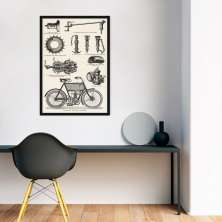 Quadro Peças de Motocicleta de 1894 100x70 Caixa Preto