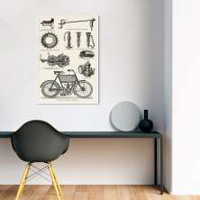Quadro Peças de Motocicleta de 1894 60x43 Filete Branco