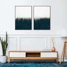 Quadro Pinheiros Neblina França 122x86 2-86x60 Filete Marrom