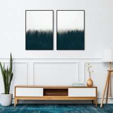 Quadro Pinheiros Neblina França 122x86 2-86x60 Filete Preto