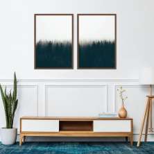 Quadro Pinheiros Neblina França 142x100 2-100x70 Caixa Marrom