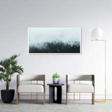 Quadro Pinheiros com névoa Grécia 100x50 Caixa Branco