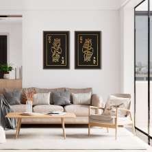 Quadro Rei e Rainha Carta Gold 62x43 2-43x30 Caixa Marrom