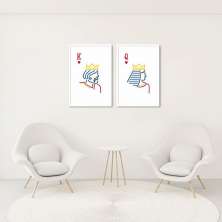 Quadro Rei e Rainha Carta Minimalista 142x100 2-100x70 Caixa Branco