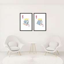 Quadro Rei e Rainha Carta Minimalista 142x100 2-100x70 Caixa Preto