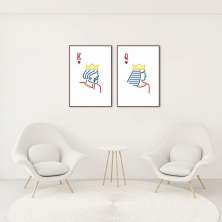 Quadro Rei e Rainha Carta Minimalista 62x43 2-43x30 Filete Marrom