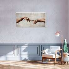 Quadro Releitura a Criação de Adão 100x50 Filete Branco