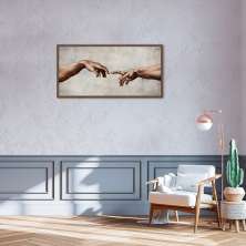Quadro Releitura a Criação de Adão 60x30 Caixa Marrom