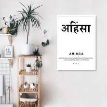 Quadro Significado Sanscrito Ahimsa 100x70 Caixa Branco