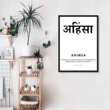 Quadro Significado Sanscrito Ahimsa 100x70 Caixa Preto