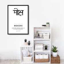Quadro Significado Sanscrito Moksha 100x70 Caixa Preto