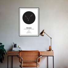 Quadro Signos do Zodíaco 86x60 Filete Preto Peixes