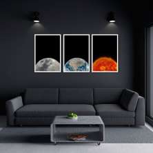 Quadro Terra Lua e Sol 94x43 3-45x30 Caixa Branco