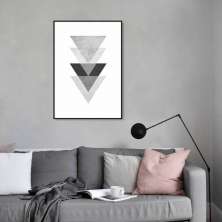 Quadro Triângulo Escandinavo Cinza 43x30 Filete Preto