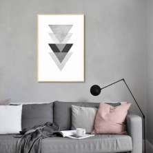 Quadro Triângulo Escandinavo Cinza 86x60 Filete Marfim