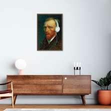 Quadro Van Gogh com Fones de Ouvido 100x70 Caixa Marrom