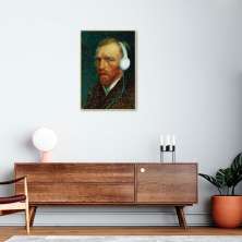 Quadro Van Gogh com Fones de Ouvido 100x70 Filete Marfim
