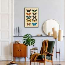 Quadro Vintage Borboletas Coloridas 100x70 Filete Preto