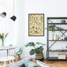 Quadro Vintage Cogumelos 100x70 Caixa Preto