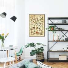 Quadro Vintage Cogumelos 43x30 Filete Marrom