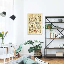 Quadro Vintage Cogumelos 60x43 Filete Branco