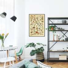 Quadro Vintage Cogumelos 60x43 Filete Preto